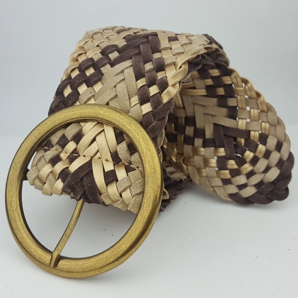Brown & Gold Suede Leather Braided Woven Belt